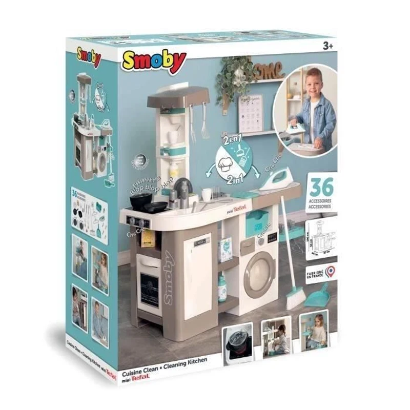 SMOBY - Tefal cuisine clean - Jouet d'imitation cuisine et ménage - 36 accessoires - Fonctions sonores - Des 3 ans