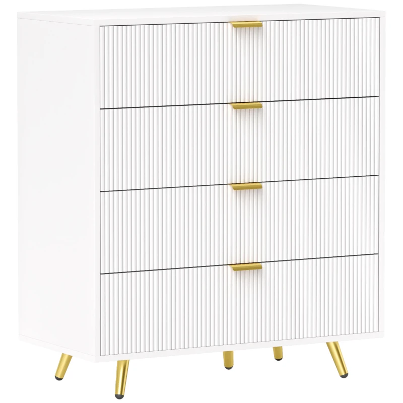 HOMCOM Elegant Four-Drawer Bedside Table - White