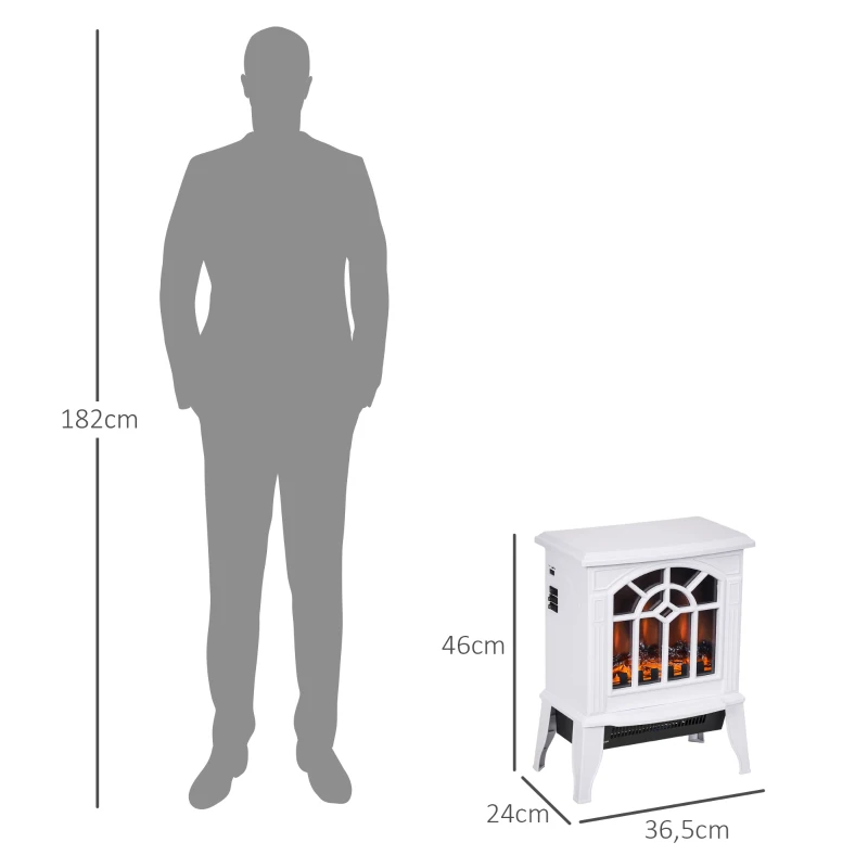 HOMCOM Șemineu Decorativ 1000 W/2000 W cu Temperatură Reglabilă Flăcări LED pentru 15-20 m² 36,5x24x46 cm Alb