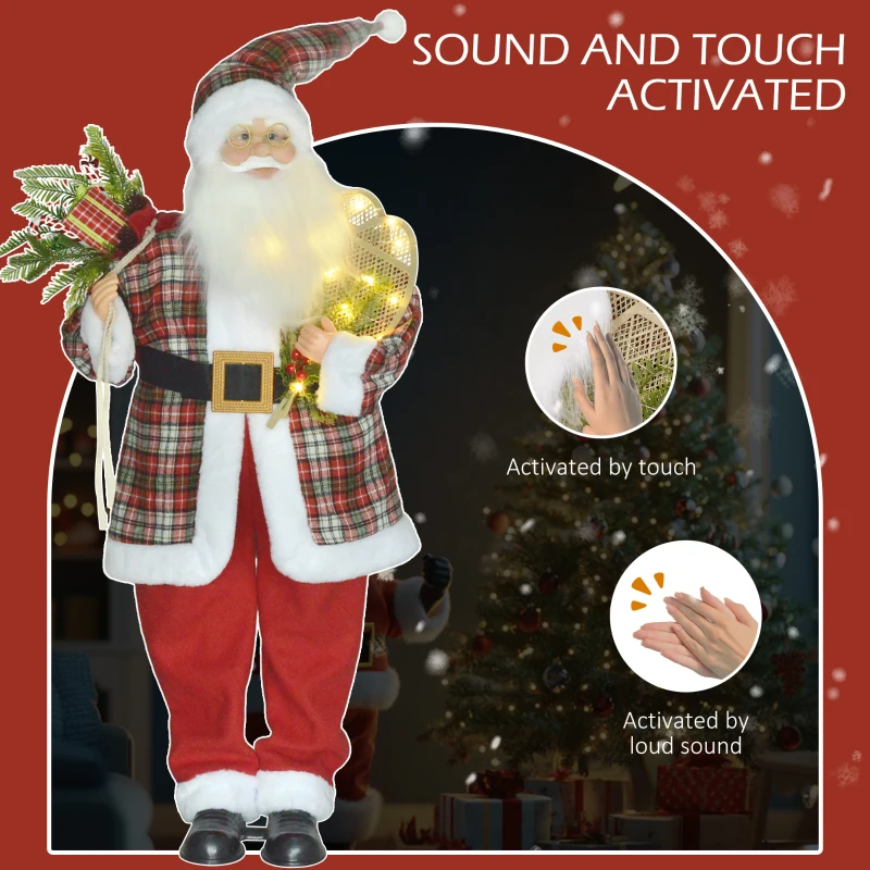 HOMCOM Animated Santa Claus, 133cm Tall Christmas Decoration with Sound Activated, Light Up Ornament, Laughing Effect and Festive Music for Party