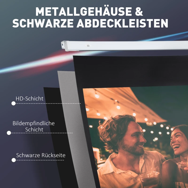 HOMCOM Beamer Leinwand 247 x 168 cm 100 Zoll 16:9 HD 4K Projektionsleinwand Elektrisch mit Fernbedienung, Weiß