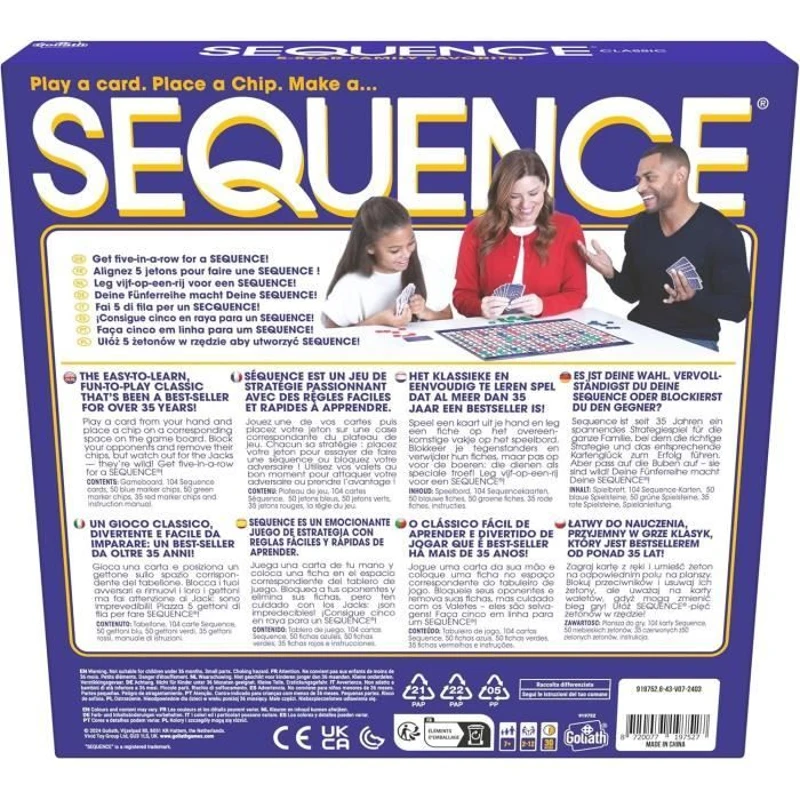 SEQUENCE Jeu de stratégie Goliath - Classique des USA - 2 lignes de 5 - 2 joueurs ou plus