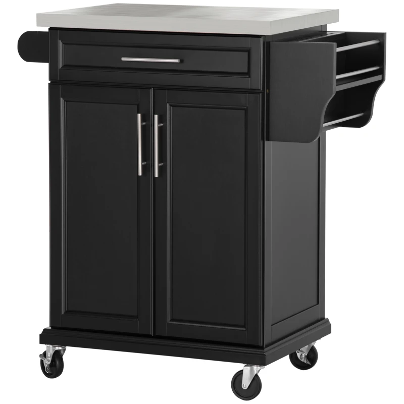 Homcom Mobiletto Carrello da Cucina con Piano in Acciaio, Nero, 83.5x45.7x90.5cm