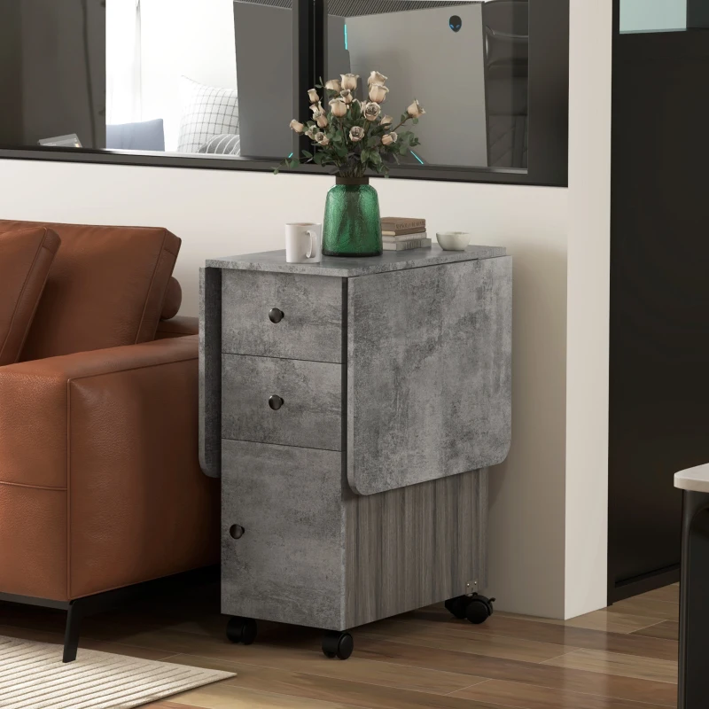 HOMCOM Masă Rabatabilă pentru Maxim 6 Persoane cu 2 Sertare, Dulap și Raft Posterior, 120x60x76.5 cm, Gri