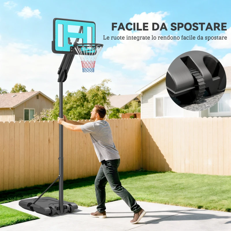 SPORTNOW Canestro Basket da Esterno Regolabile da 146-236 cm con Ruote e Base Riempibile, Nero