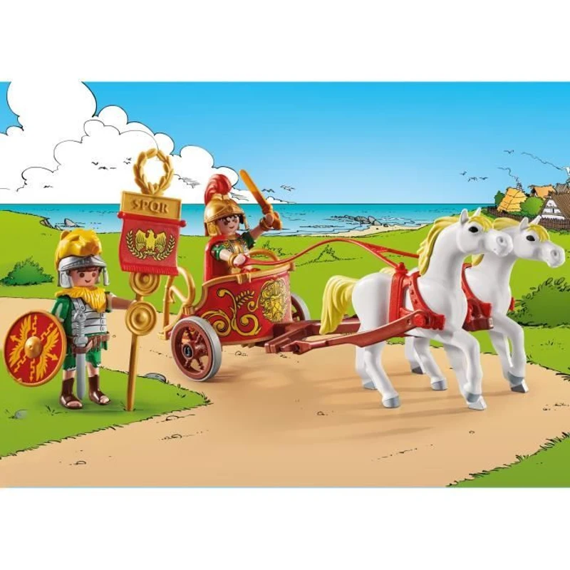 PLAYMOBIL 71543 Char romain et chevaux, Astérix, Personnage de la BD, Avec 2 personnages dont Brutus, 31 pieces, Des 5 ans