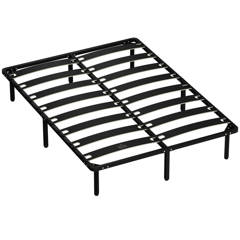 HOMCOM Cadre de lit 140 x 190 cm, lit 2 personnes avec sommier à lattes en bois massif et pied, avec rangement au-dessous, noir