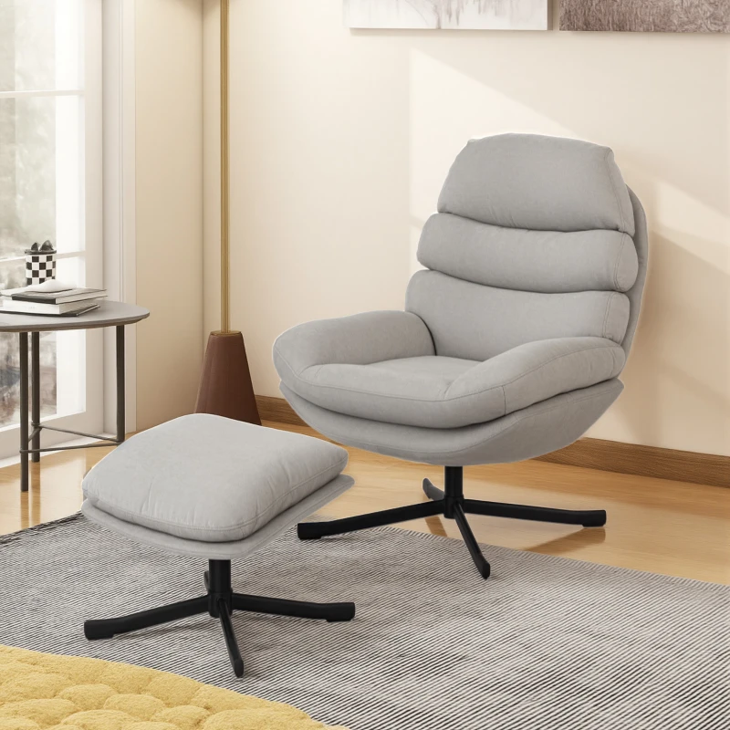 HOMCOM Fotel wypoczynkowy z podnóżkiem, fotel lounge z tkaniny chenille, nowoczesny fotel do oglądania TV, 78 x 93 x 100 cm, jasnoszary