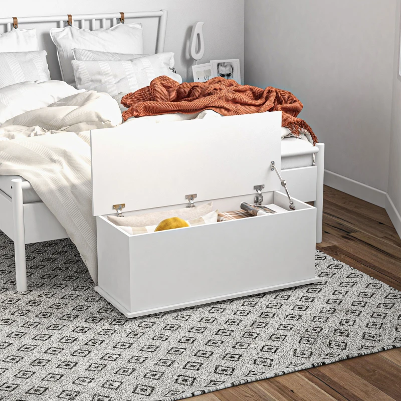 HOMCOM Coffre de rangement, banc de rangement avec couvercle rabattable et charnières de sécurité, banc chaussures, meuble d'entrée, couloir, chambre, salon, 100 x 40 x 40 cm, blanc