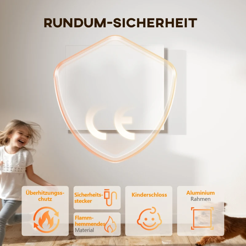 HOMCOM Încălzitor electric, montaj pe perete, încălzire cu infraroșu, eficient energetic, termostat, temporizator, telecomandă, protecție la supraîncălzire