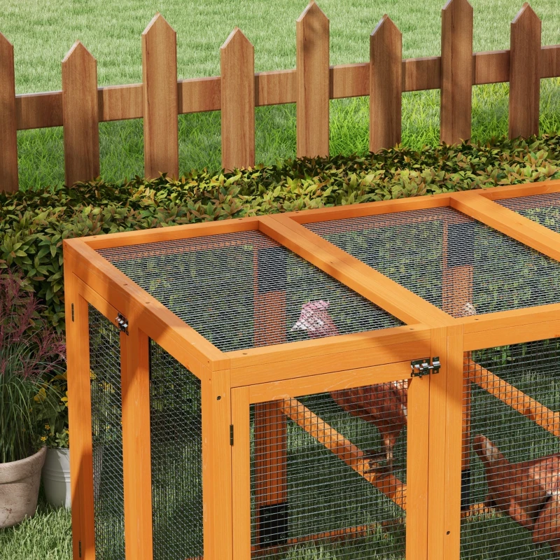 PawHut Poulailler pour 1-3 poules, structure en bois, grillage en acier, design extensible, perchoirs en bois, Orange