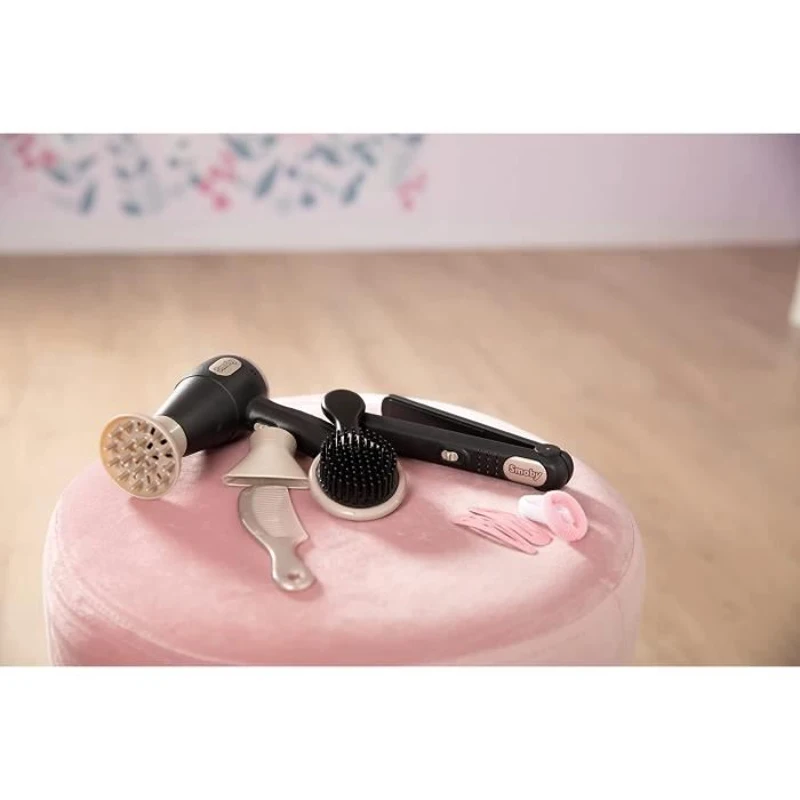 Smoby - My Beauty Hair Set - Set de Coiffure Enfant - Lisseur et Seche-Cheveux Factices - Fonctions Electroniques - 320144