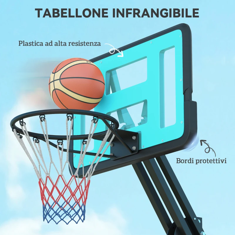 SPORTNOW Canestro Basket da Esterno Regolabile da 146-236 cm con Ruote e Base Riempibile, Nero