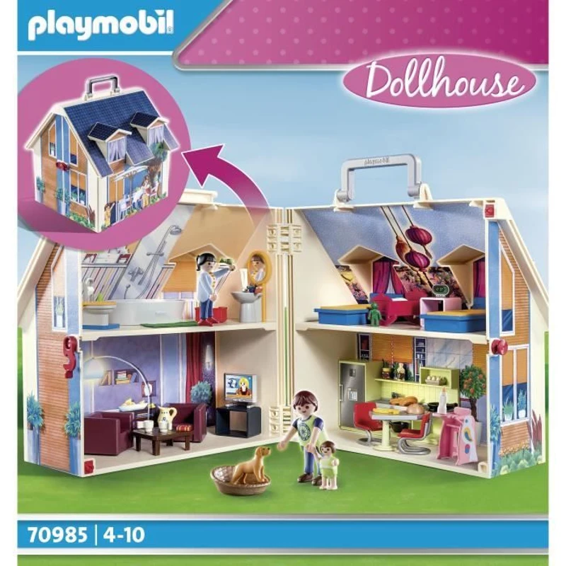 PLAYMOBIL 70985 Maison Transportable Bleue, 3 personnages, Accessoires inclus, 70985, Dollhouse, La maison traditionnelle