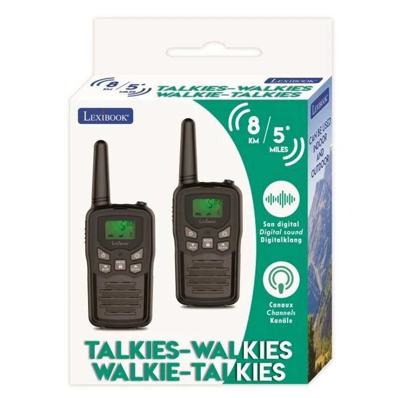 Talkie-Walkies LEXIBOOK noirs - Portée 8 km - Fonction Moniteur - Lampe de poche intégrée