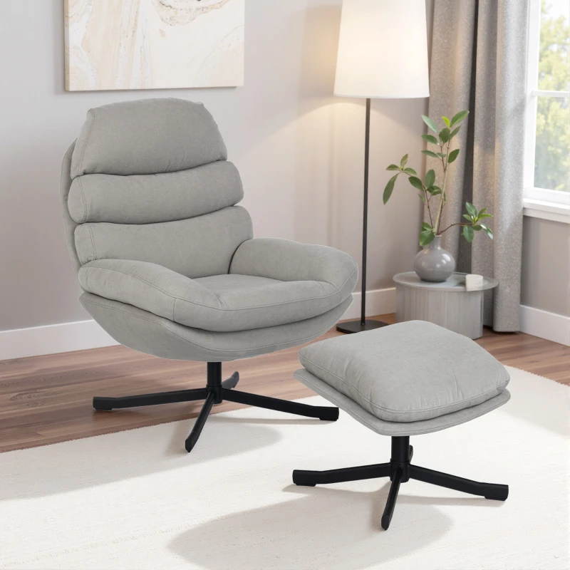 HOMCOM Fotel wypoczynkowy z podnóżkiem, fotel lounge z tkaniny chenille, nowoczesny fotel do oglądania TV, 78 x 93 x 100 cm, jasnoszary