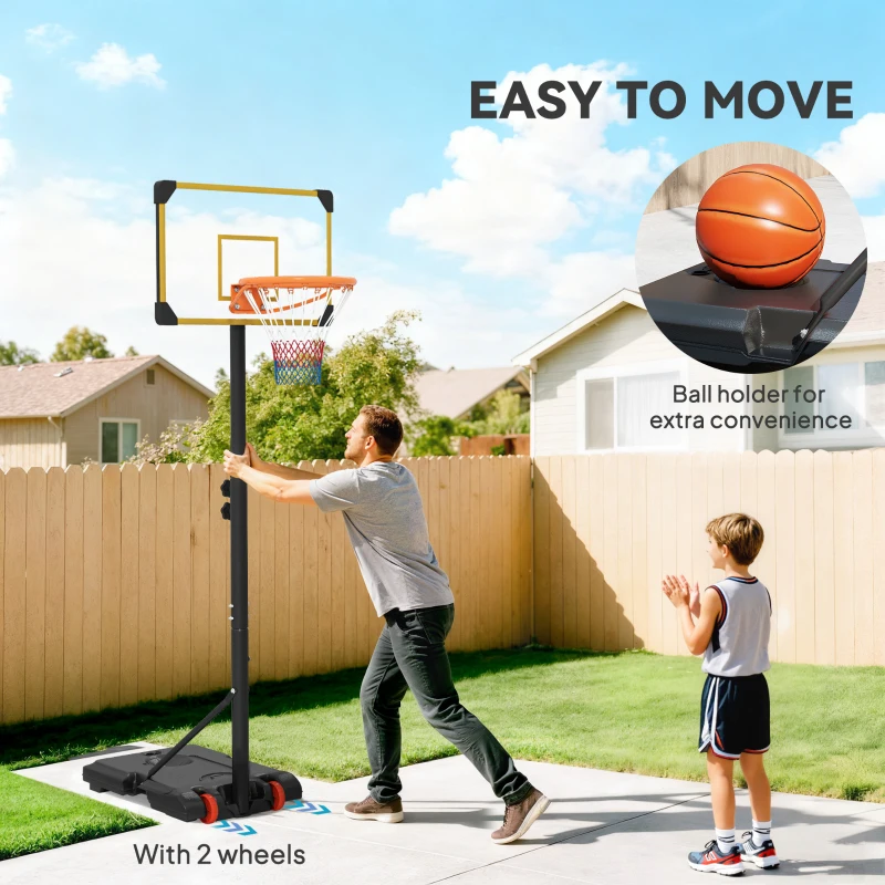 SPORTNOW Height Adjustable Basketball Hoop and Stand with Firm Backboard and Weighted Base, Portable Wheels, Yellow