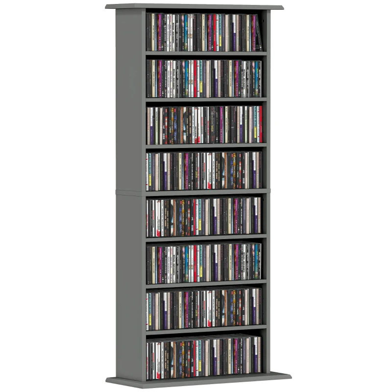 HOMCOM Rangements pour CD et DVD avec 8 compartiments et 6 étagères réglables, capacité max. 360 CD/185 DVD et Blu-ray, gris