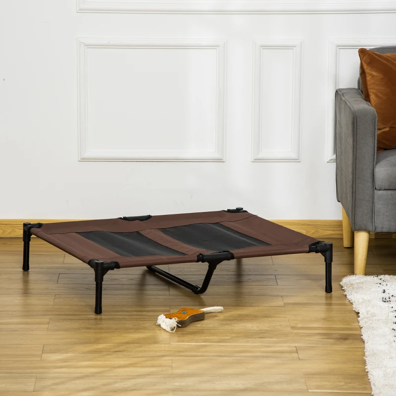 PawHut Lit sur pieds lit pour chien chat lit de camp lit surélevé animaux grand confort tissu Oxford textilène micro-perforé métal 92L x 76l x 18H cm café