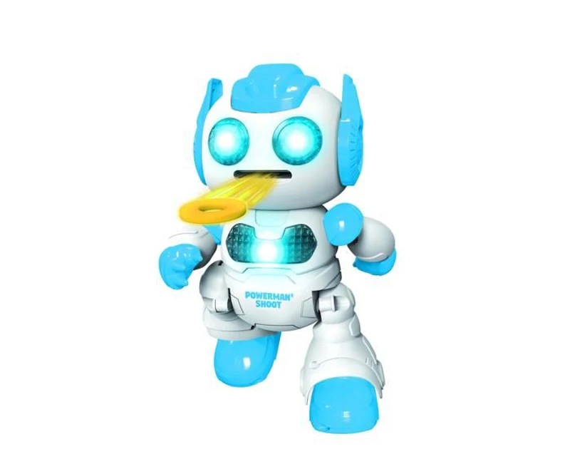 Powerman Shoot Robot Programmable avec Dance, Musique, démo – Télécommande et disques en mousse inclus.