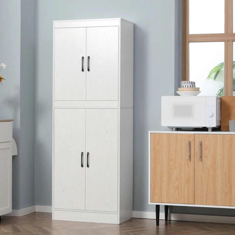 HOMCOM Dulap de bucătărie Mobilă auxiliară cu 4 uși și 5 rafturi deschise 60x36x168 cm Alb