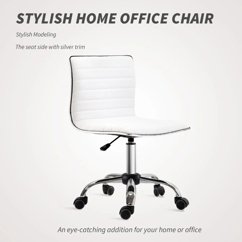 HOMCOM Mid-Back Swivel Office Chair, Adjustable Armless Desk Chair in PU Leather and Chrome Base, White