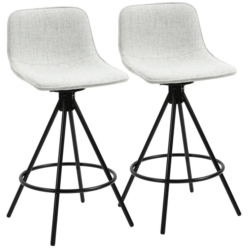 HOMCOM Set de 2 Taburete Înalte pentru Bucătărie cu Șezut Rotativ, Taburete de Bar Tapițate, 41,5x47,5x90 cm, Gri Deschis