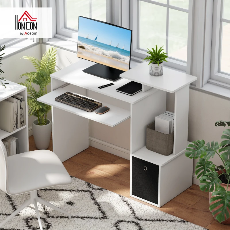 HOMCOM Particle Board Multi-Tier Computer Desk White