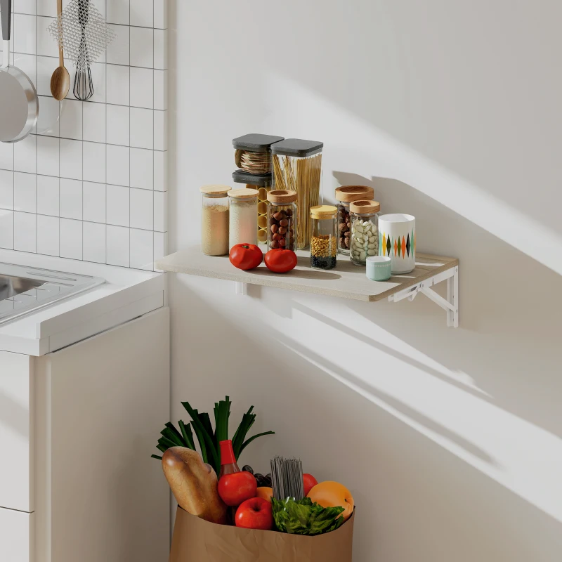 HOMCOM masă pliantă de perete 60x40 cm, birou flotant economisitor de spațiu cu colțuri rotunjite, pentru birou de acasă, living, dormitor, bucătărie, stejar