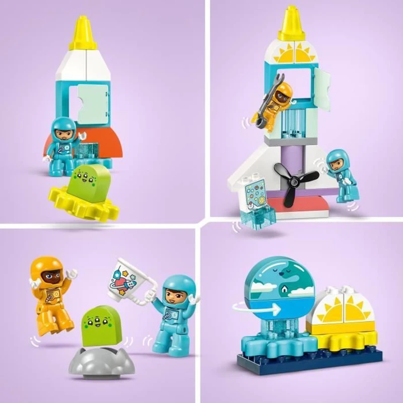 LEGO 10422 DUPLO L'Aventure en Navette Spatiale 3-en-1, Jouet de Construction de Fusée, Jeu Éducatif