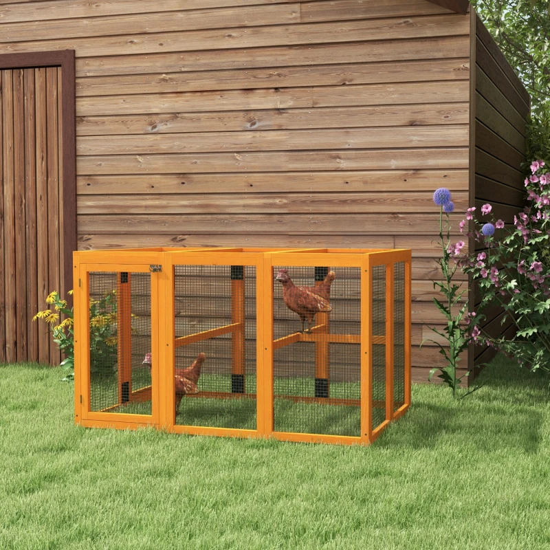 PawHut Poulailler pour 1-3 poules, structure en bois, grillage en acier, design extensible, perchoirs en bois, Orange
