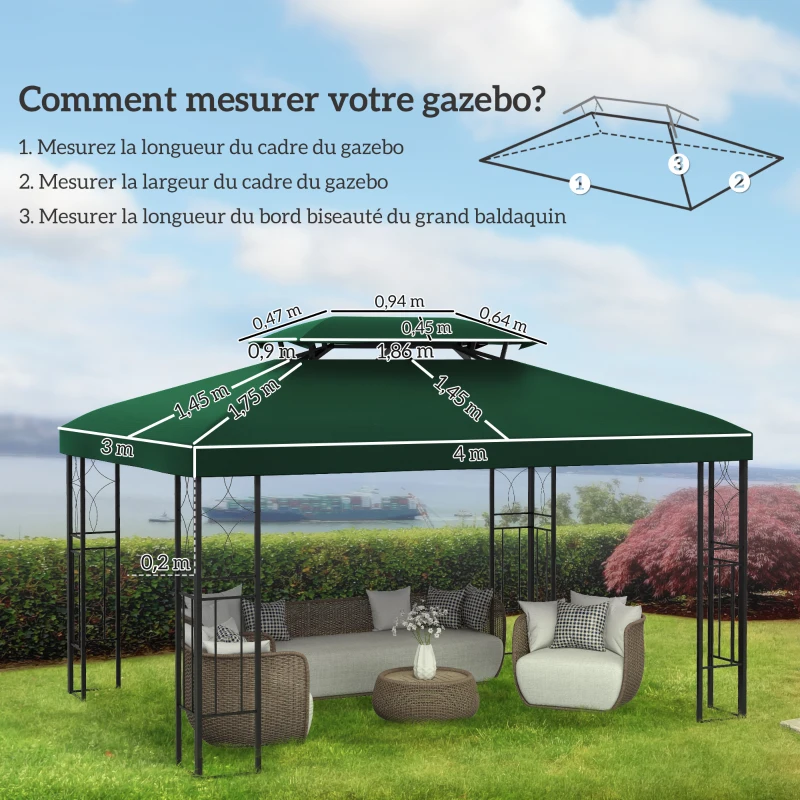 Outsunny Toile de rechange pour pavillon tonnelle tente 3 x 4 m polyester haute densité 180 g/m² vert