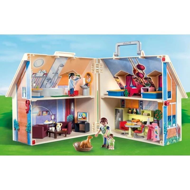 PLAYMOBIL 70985 Maison Transportable Bleue, 3 personnages, Accessoires inclus, 70985, Dollhouse, La maison traditionnelle