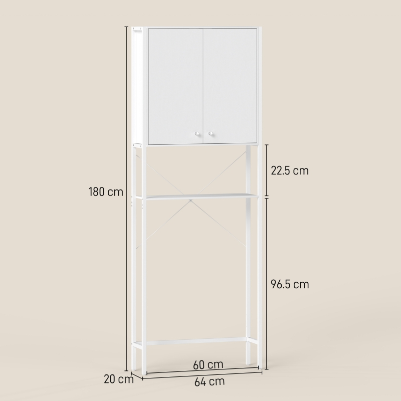 HOMCOM Mobile Bagno Sopra WC e Lavatrice con Armadietto e Ripiano Aperto, 64x20x180 cm, Bianco