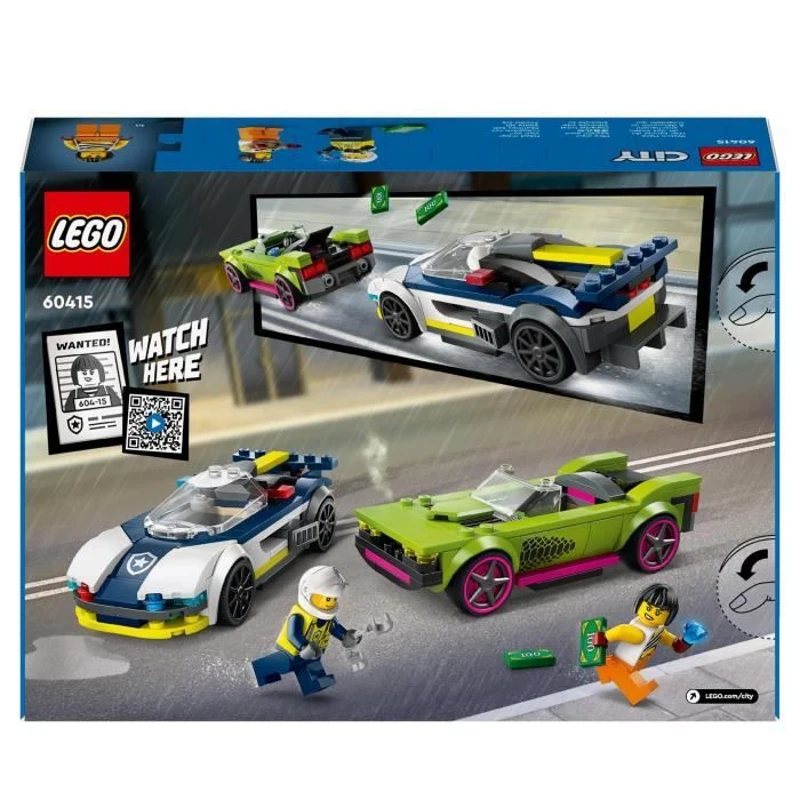 LEGO 60415 City La Course-Poursuite entre la Voiture de Police et la Super Voiture, Jouet avec Minifigurines, Cadeau Enfants