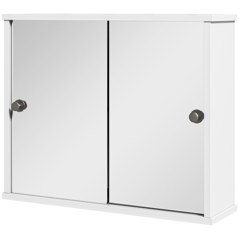 kleankin Dulap cu Oglindă de Perete cu Poliță Reglabilă și Ușă Glisantă Dublă pentru Lavoar 55x15x45 cm Alb Lucios