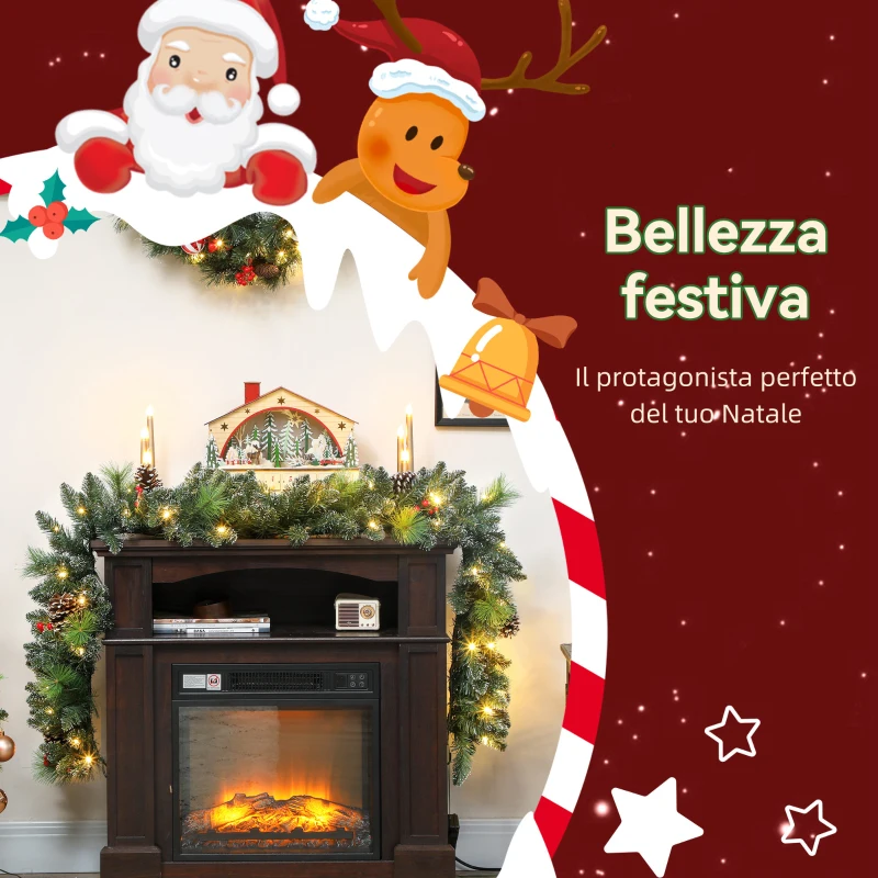 HOMCOM Ghirlanda Natalizia 180 cm con Rami Innevati e 30 Luci Bianche, Pigne e Bacche per Interni