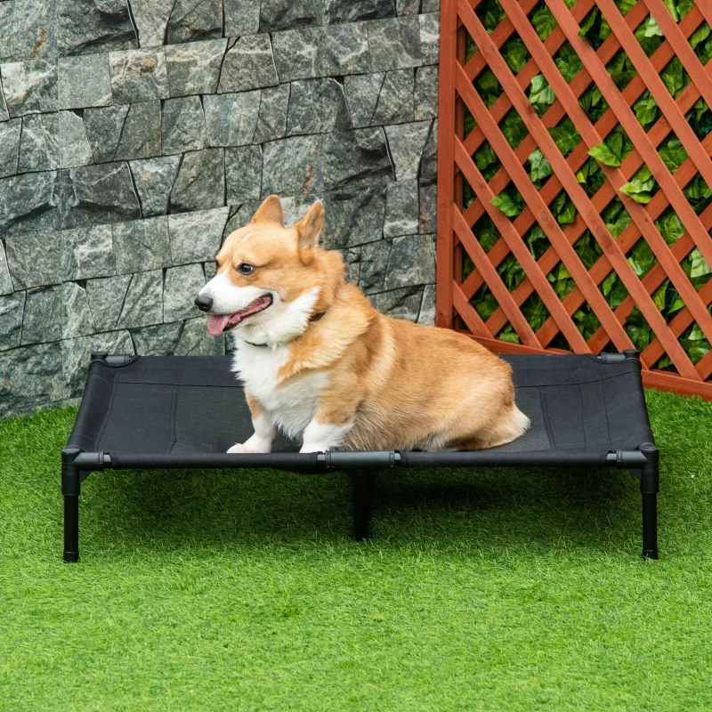 PawHut Lit sur pieds lit pour chien chat lit de camp lit surélevé animaux grand confort tissu Oxford textilène micro-perforé métal 92L x 76l x 18H cm noir