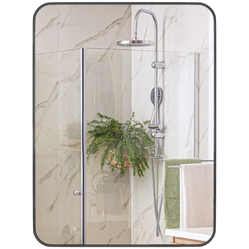 HOMCOM Oglindă de baie dreptunghiulară cu cadru metalic Oglindă decorativă pentru dormitor sufragerie sau antreu 60x80 cm Negru