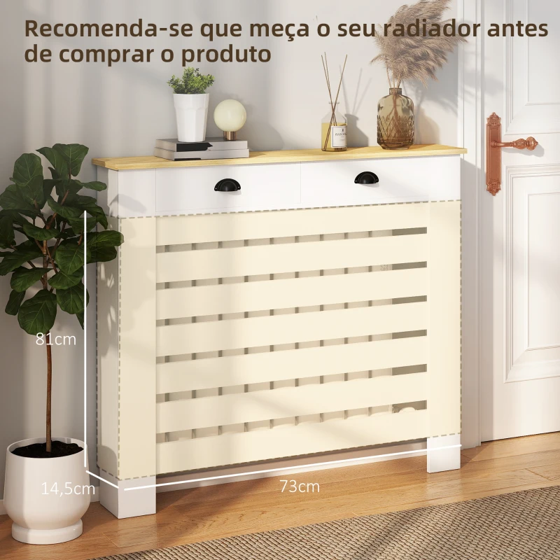 HOMCOM Cobertura para Radiador com Gavetas Cobertura para Radiador de MDF para Sala de Estar Dormitório Corredor 111x19x95,5 cm Branco