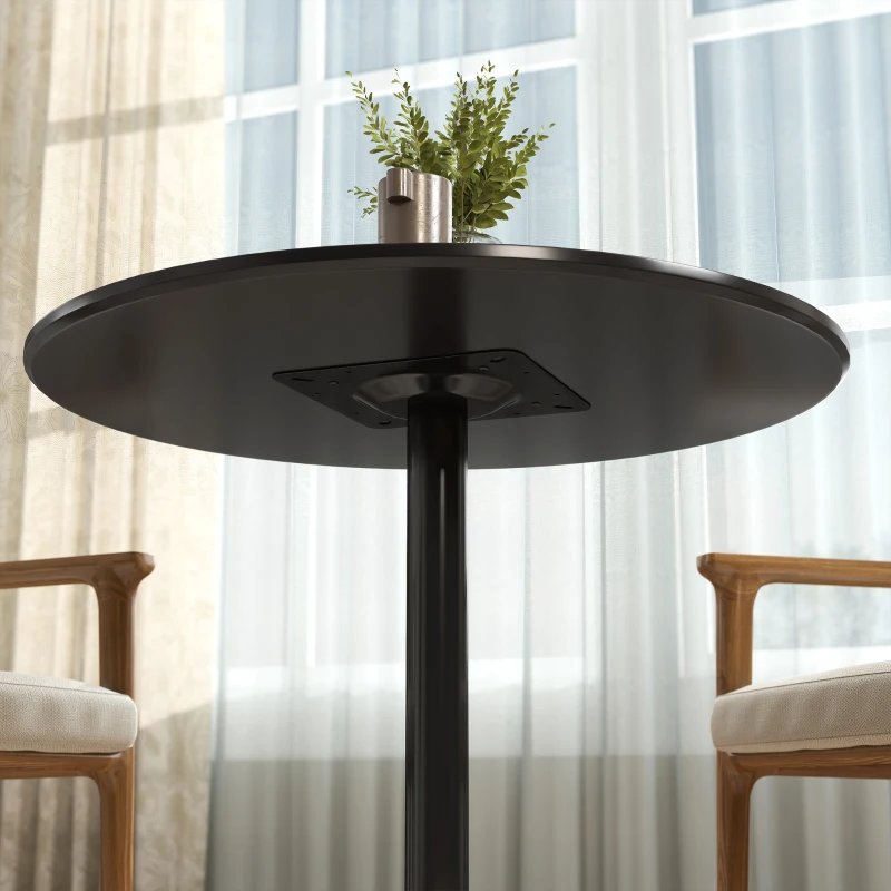 HOMCOM Masă pentru 2 persoane, blat rotund Ø80 cm, MDF și oțel, antiderapant, Negru, 75H cm