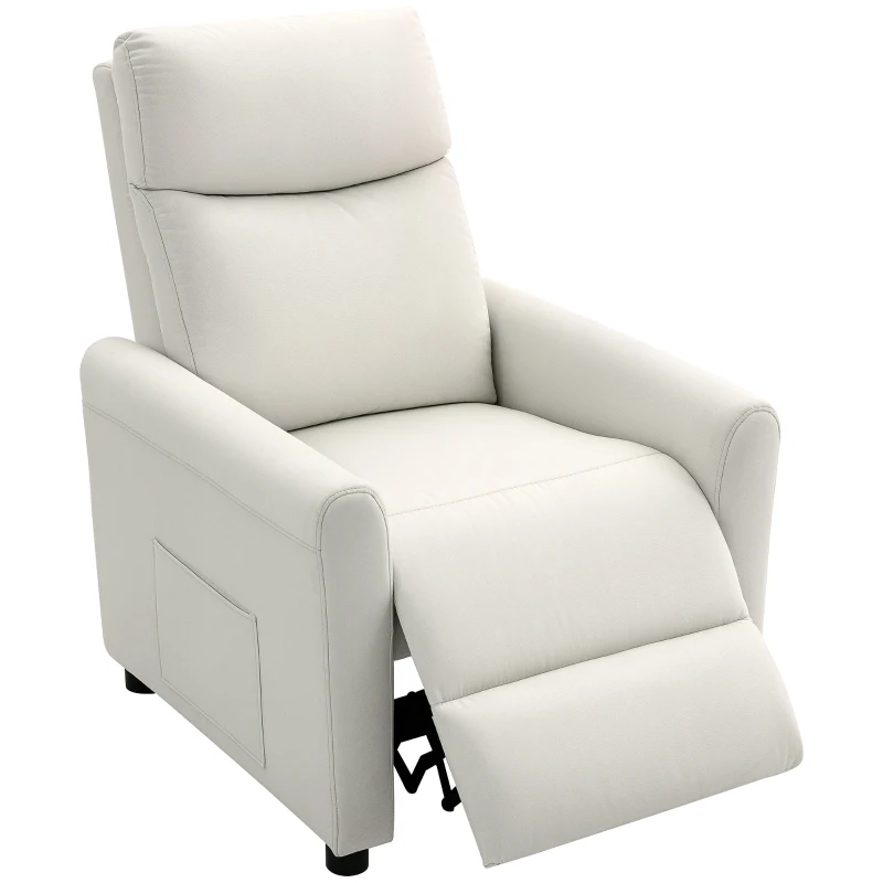 HOMCOM Poltrona Reclinabile 135° max in Tessuto Effetto Lino, Schiuma, Acciaio e Legno, 73x86x100 cm, Bianco Crema