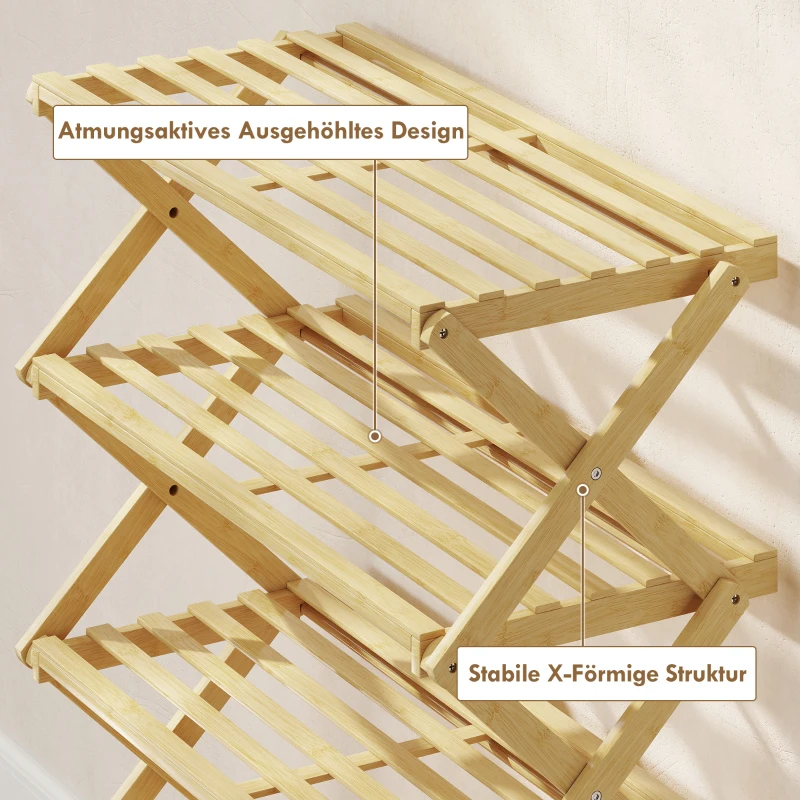 HOMCOM Regał na buty 4 poziomy, bambusowa półka, do 12 par butów, do przedpokoju, 60 x 29 x 67 cm, naturalny