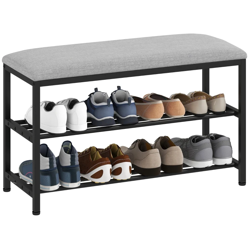 HOMCOM Bancă pentru pantofi cu șezut, bancă cu spațiu de depozitare, raft pentru pantofi cu 2 compartimente deschise, bancă 81 x 31 x 50 cm Negru