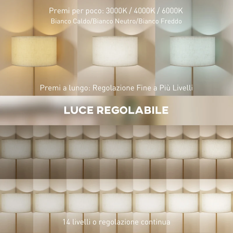 HOMCOM Lampă de Podea cu Telecomandă și Luminozitate Reglabilă 3000K-6000K, Abajur din Material Textil, Auriu