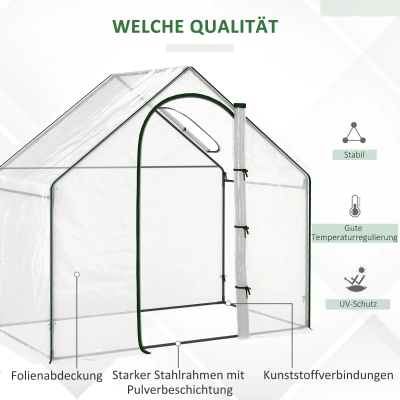 Outsunny Foliënkas, met loopruimte, dakvenster, oprolbare deur, frame van roestvrij metaal, afmetingen 180 x 100 x 168 cm, transparant