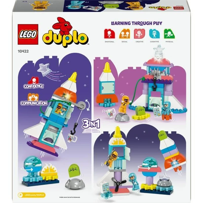 LEGO 10422 DUPLO L'Aventure en Navette Spatiale 3-en-1, Jouet de Construction de Fusée, Jeu Éducatif