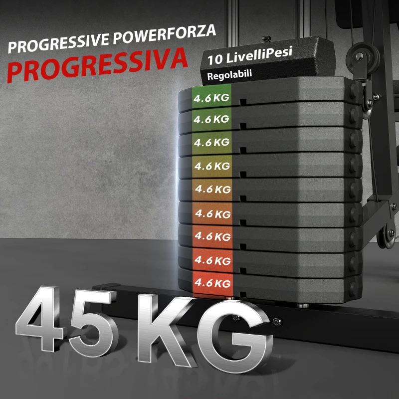 HOMCOM Stazione Fitness Multifunzione per Allenamento a Casa e Professionale in Acciaio, 148x108x207 cm, Nero