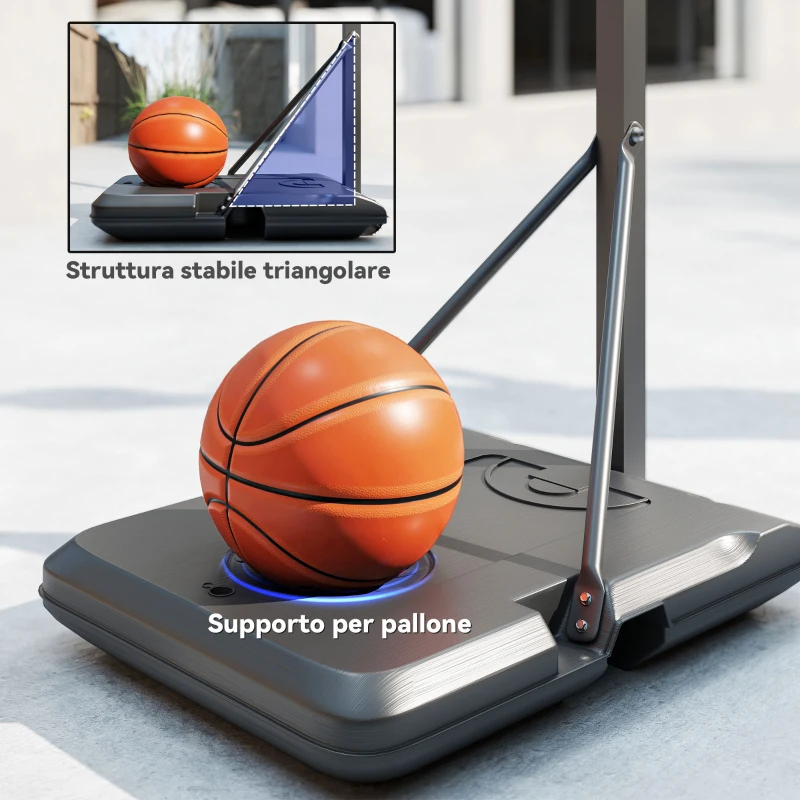 SPORTNOW Canestro Basket da Esterno Regolabile da 146-236 cm con Ruote e Base Riempibile, Nero