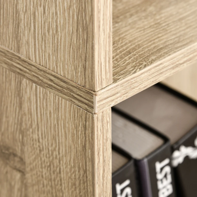 HOMCOM Bibliotecă Etajeră cu 5 Niveluri pentru Cărți cu 3 Rafturi Reglabile Antirăsturnare Depozitare pentru Living Birou Studiu 63x29,5x176 cm Lemn Natural